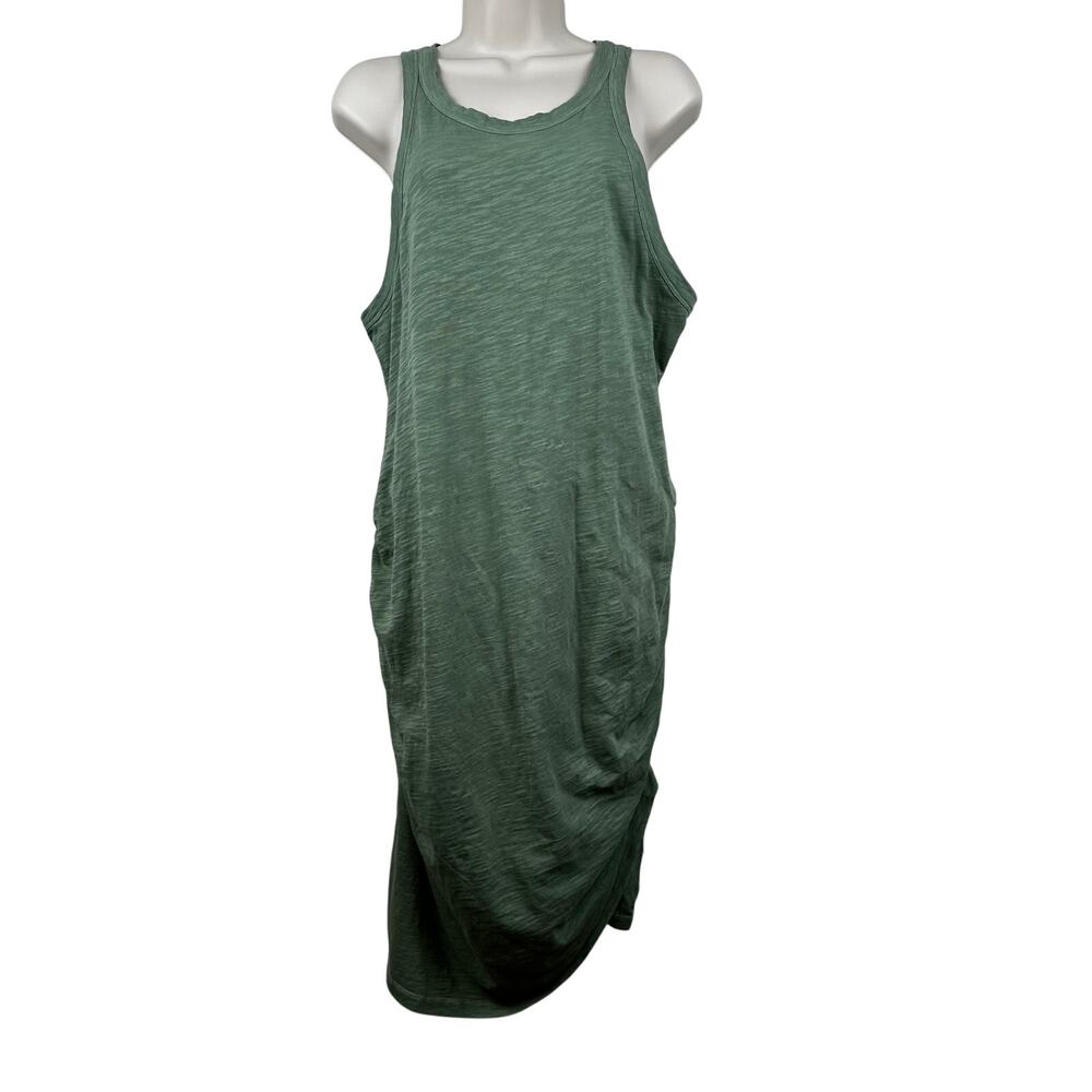 The Normal Brand Dress Slub Knit Tulip Sleeveless Rouching Fern Green L Beachy - Picture 3 of 12